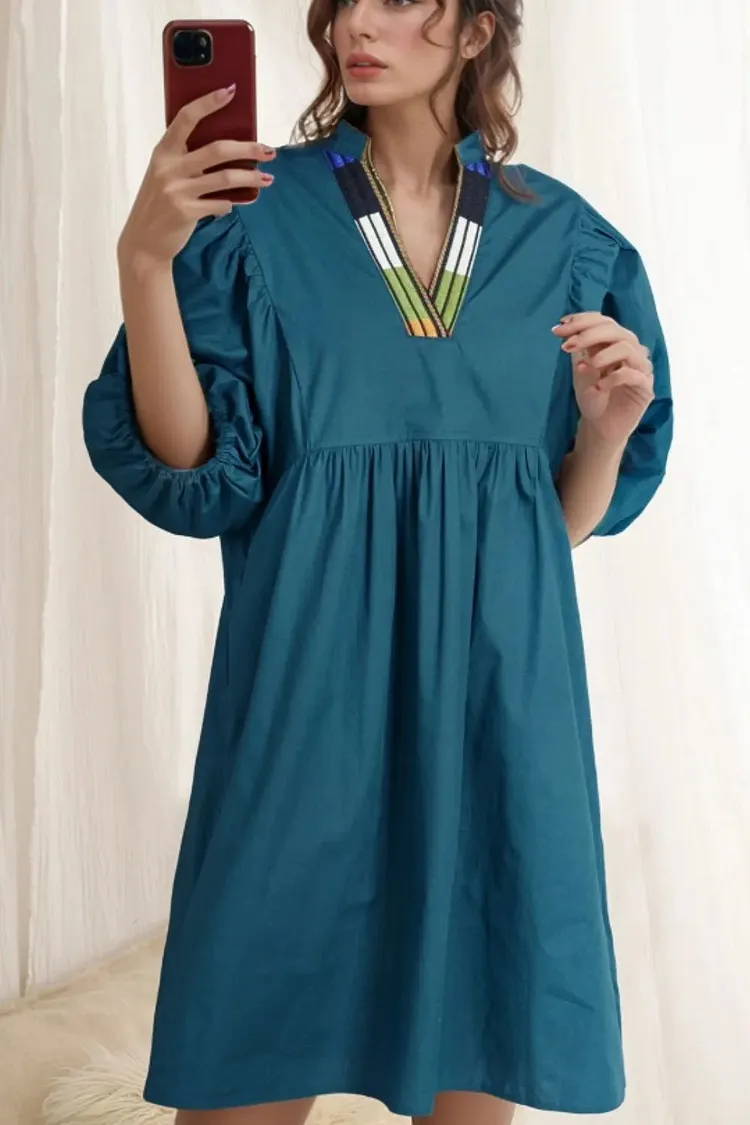 Loose Fit Puff Sleeve Mini Dress