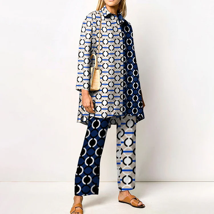 Lapel Polka Dot Splicing Two Piece Set