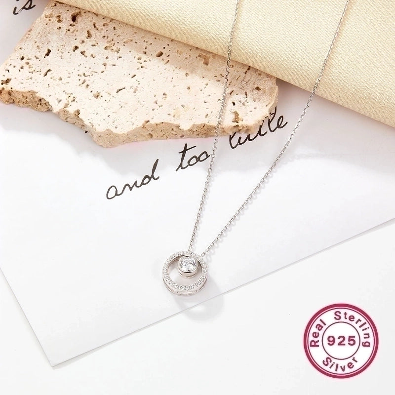 925 Sterling Silver Long-Lasting Plated Zircon Plating Inlay Round Pendant Necklace