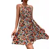 Women's Elegant Sleeveless Floral Printed Elastic Waist Strap Short Dress
