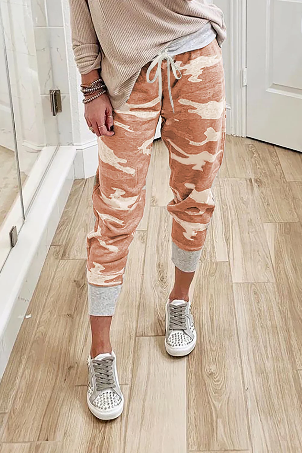 Orange Camo Print Knit Sport Pants | IFYHOME