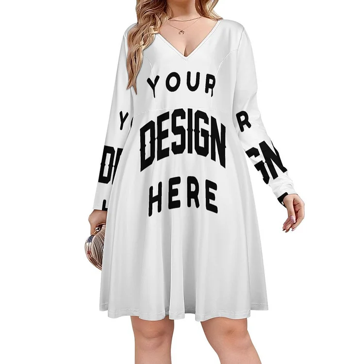 Personalized Custom Women's Oversized V-neck Dress Full Print