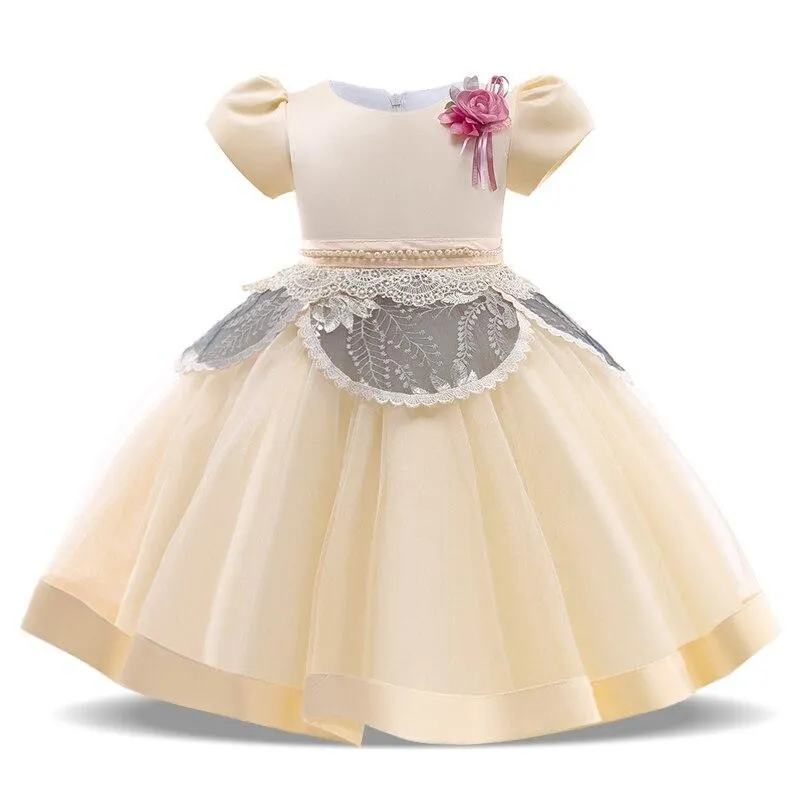 2021 Formal Kids Vintage Embroidery Dress For Girl Children Costume Prom Party Princess Dresses Girls Vestido Short Sleeve Gown 1113-1