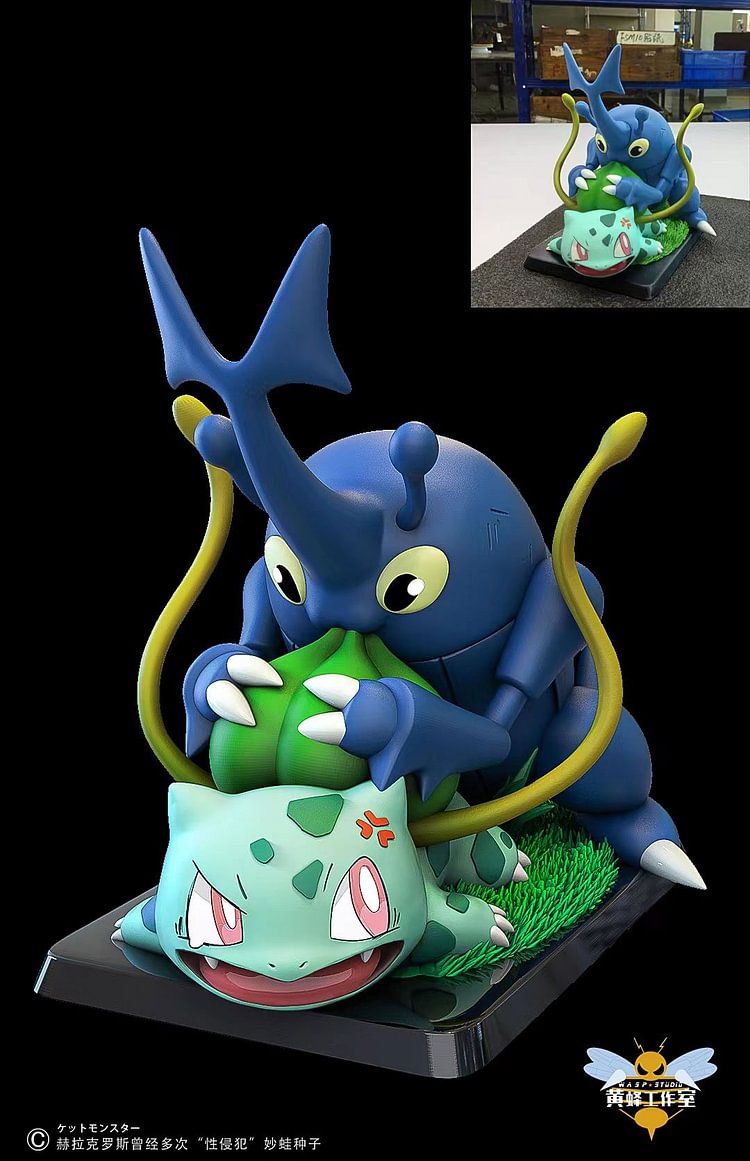 Heracross bitting Bulbasaur Pokemon Resin Statue WASP Studios [Pre