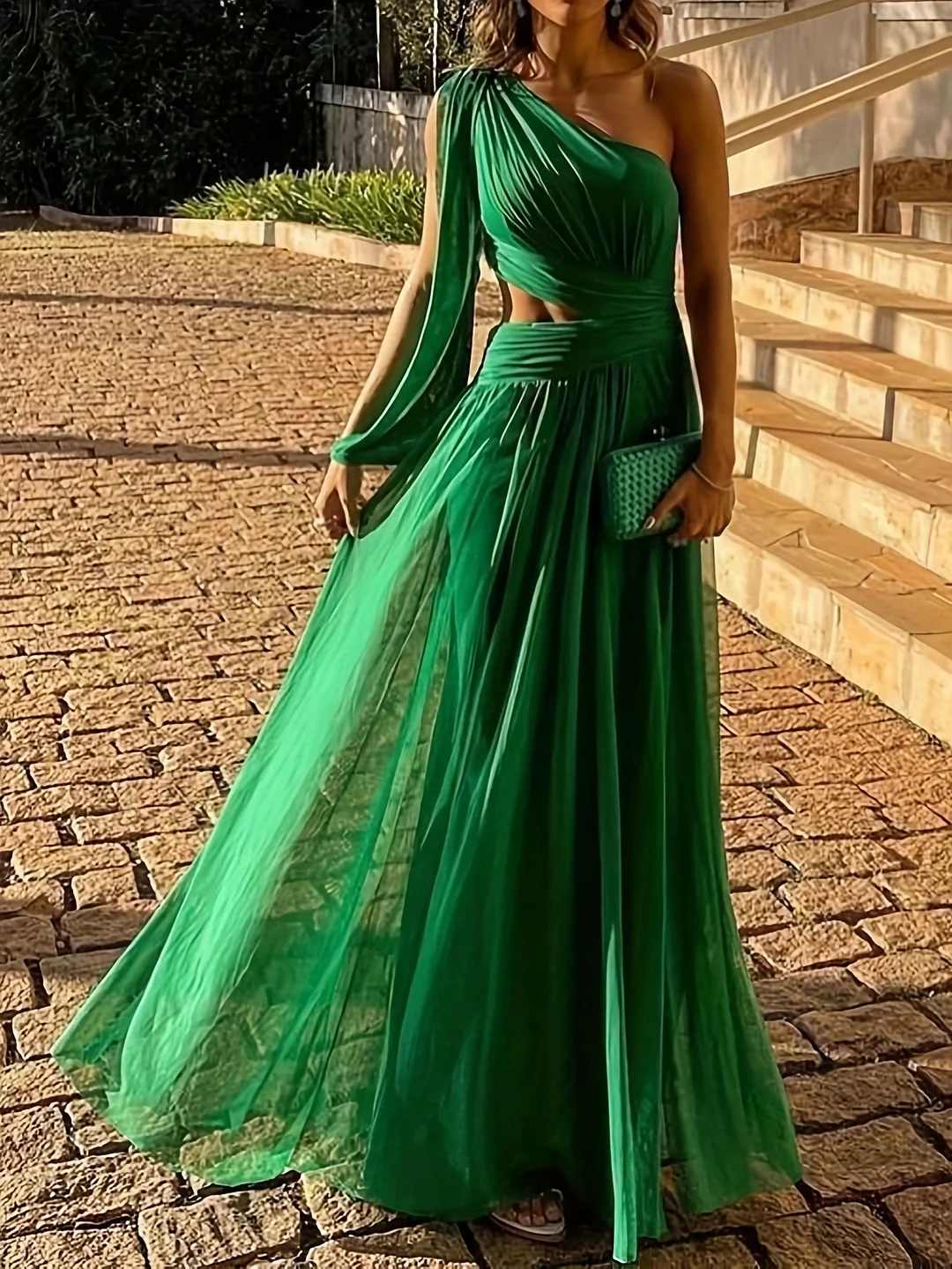 Woherb Spring And Summer Solid Shoulder-Lender Temperament Elegant Long Dress