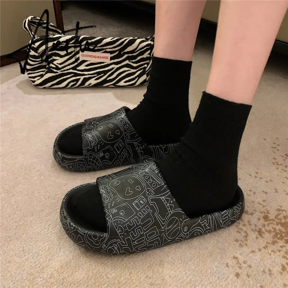 Aiertu Woman Fashion Streetwear Slippers Solid Color Simple Slippers Anti-Slip Bathroom Slippers For Women Girls Minimalist Sandals Aiertu
