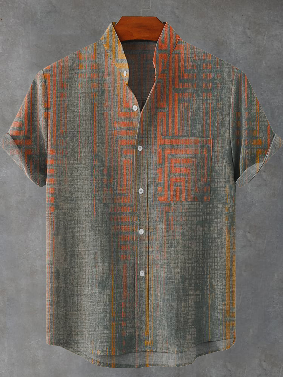 Vintage Art Lines Vintage Print Casual 100% Cotton Shirt