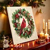 Christmas DIY Special Shape Diamond Painting Pearl Art With Inner Frame Kit 25x25cm(Wreath-wearing Cardinal)
