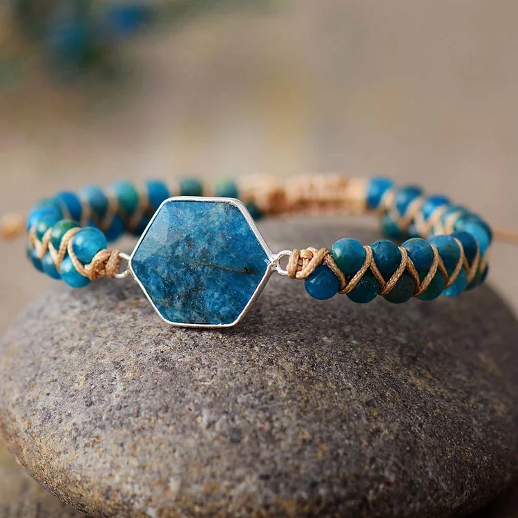 Hexagon Aquamarine Rhodochrosite Wrap Bracelet