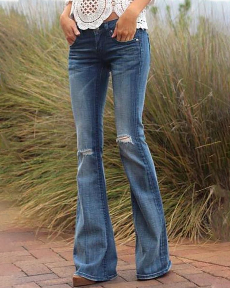 Fashionv-Plain Casual Low Stretch Ripped All Women Jeans