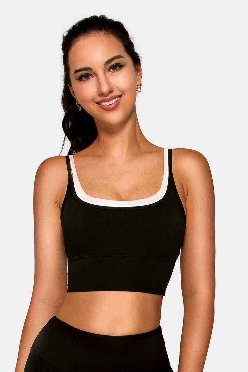 Contrast Double-Strap Crop Tank