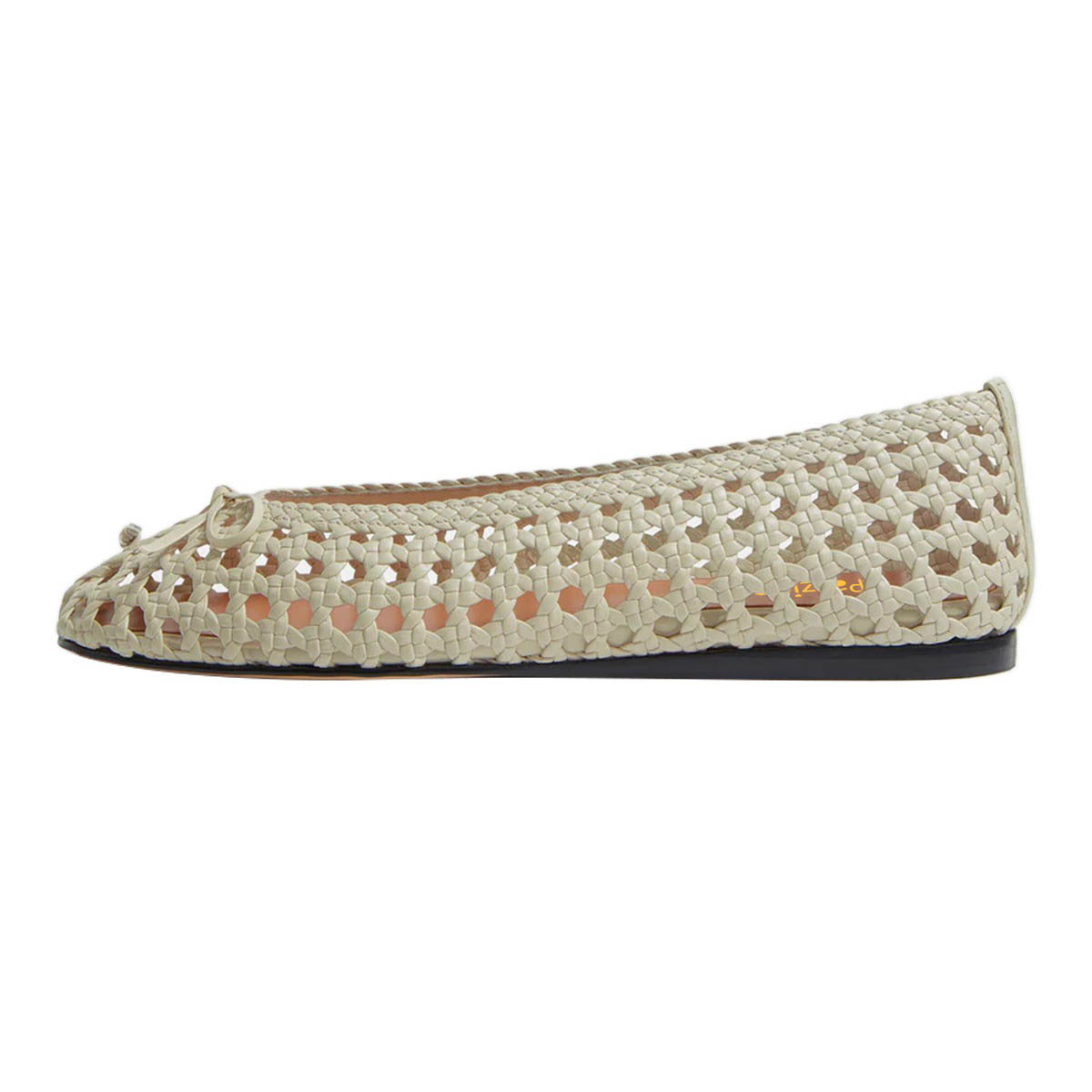 Beige Square Toe Vegan Leather Hollow-Out Bow Flat Shoes Women Nicepairs