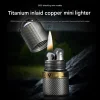 Fegve Titanium Alloy Inlaid Copper Mini Kerosene Lighter Personalized Keychain Ultra-Small Pendant Decorated With Grinding Wheel Lighter