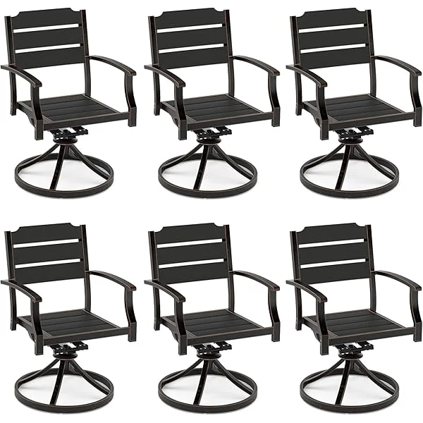 Outdoor Dining Chair Set of 4, Swivel Rocking Patio Chairs, HDPS Seat with Aluminum Frame Patio Dining Chairs, Outdoor Chairs with Armrest, Bullard Chair for Backyard Deck Porch,Dark Blue Dark Blue 4 Chair