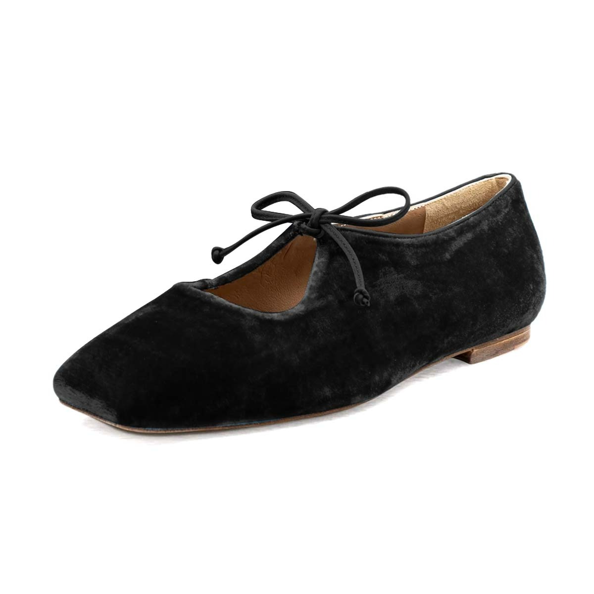 Retro Black Velvet Square Toe Lace Up Women's Dress Flats Nicepairs