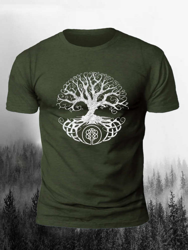 Viking Yggdrasil Symbol Sacred Tree Print Short Sleeve Men's T-Shirt wearshes