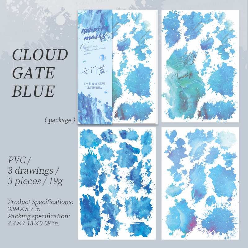 Journalsay 3 Sheets Watercolor Trace Series Pattern PVC Transfer Sticker