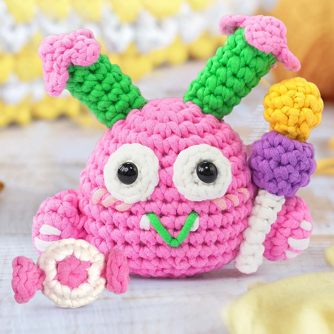 Mewaii® Crochet Pink And Yellow Monster Crochet Kit for Beginners with Easy Peasy Yarn
