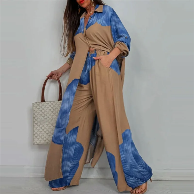 Athvotar Athvotar Spring And Autumn New Women's Fashion Casual Color Loose Shirt Trousers Two Sets