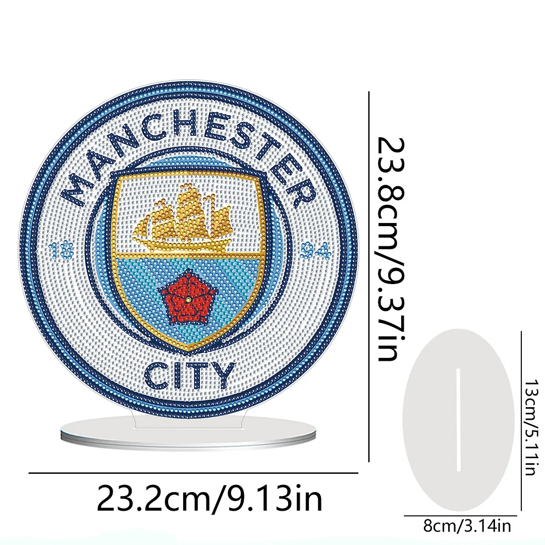 5D DIY Manchester City FC Acrylic Special Shape Diamond Painting Desktop Ornaments Stand Up 5D Gem Painting Crafts for Home Office Table Top Decor