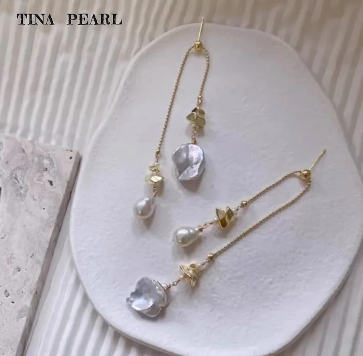 2025 TINA Jewelry 925 Silver freshwater pearl Design Petal Baroque stud earrings