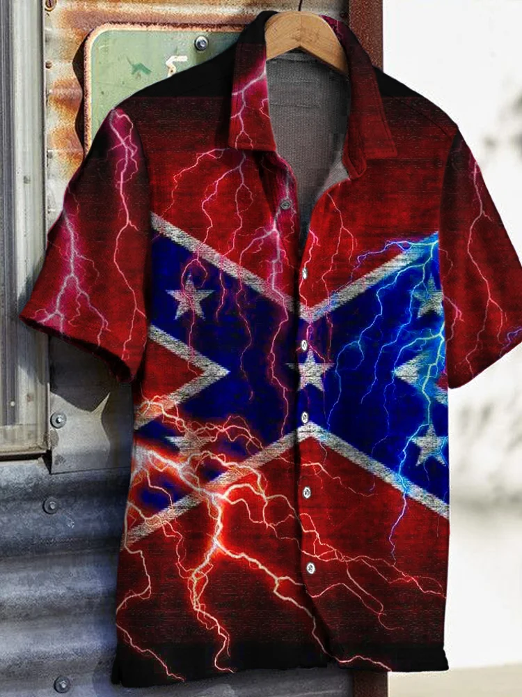 Men's Lightning & Rebel Flag Pattern Shirt