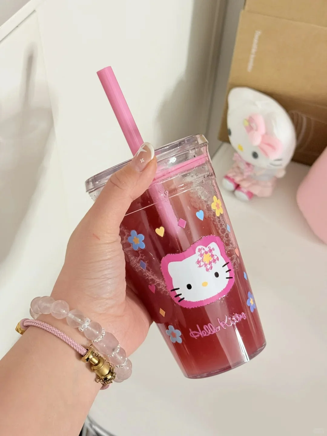 Kitty Straw Cup Water Bottle 450ml