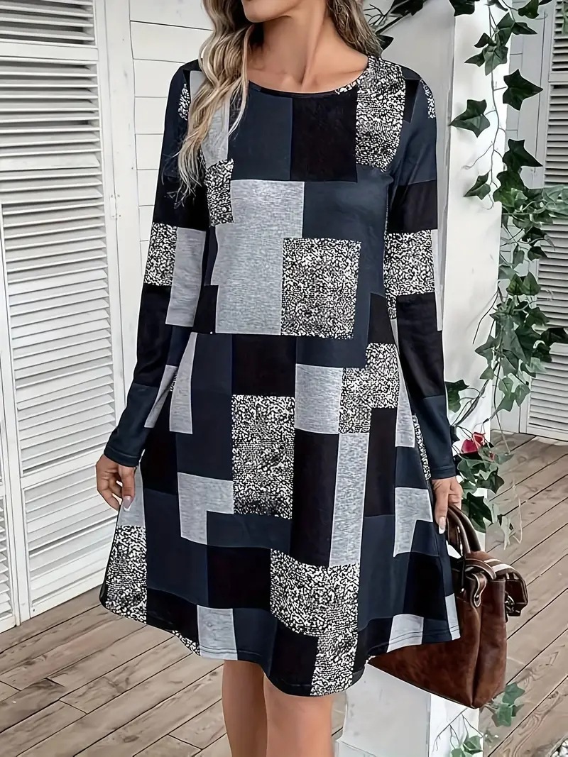 Mature Women Plus Size Temperament Leisure Elegant Digital Printing Loose Dress