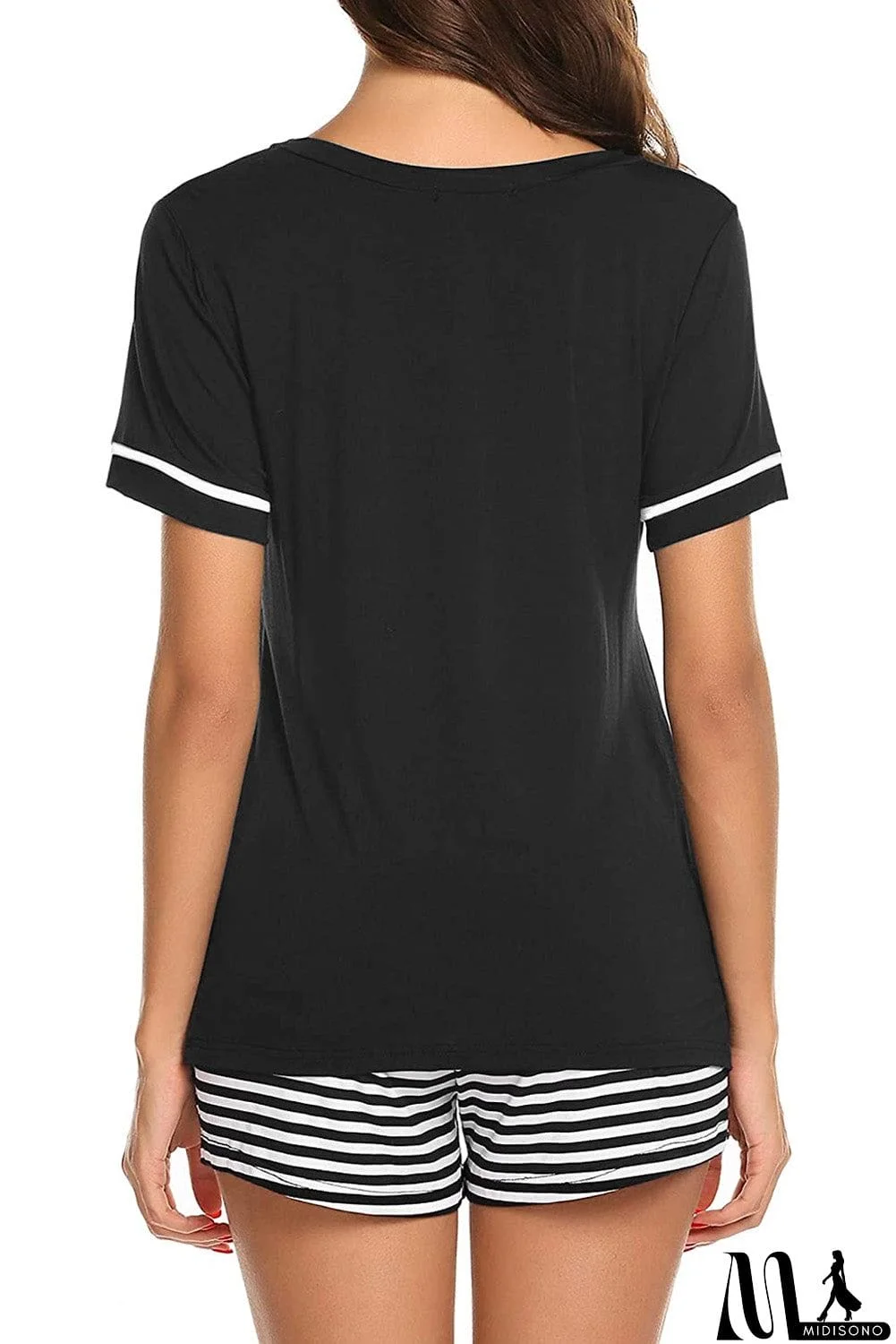 MidiSono - Solid Tee Striped Shorts Lounge Set