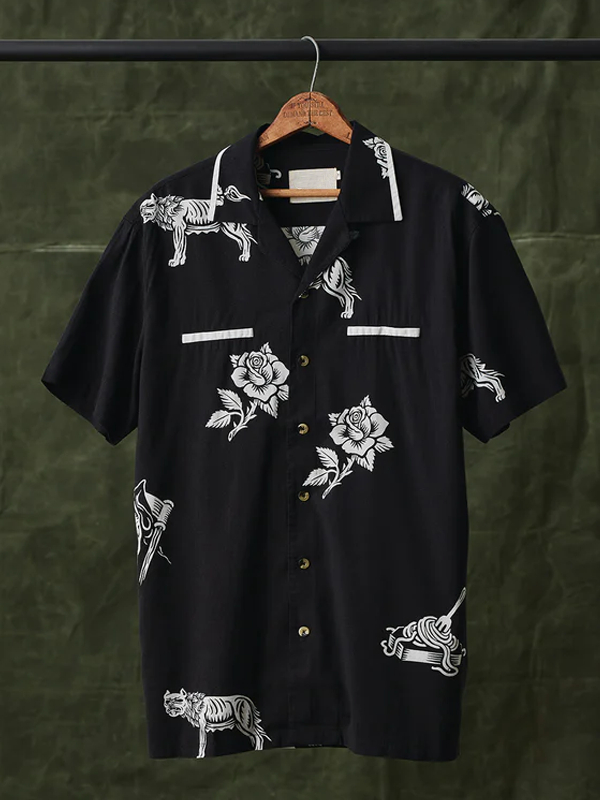 Retro Temperament Rose Printed Ladies Shirt Short Sleeves tjj Shicloths