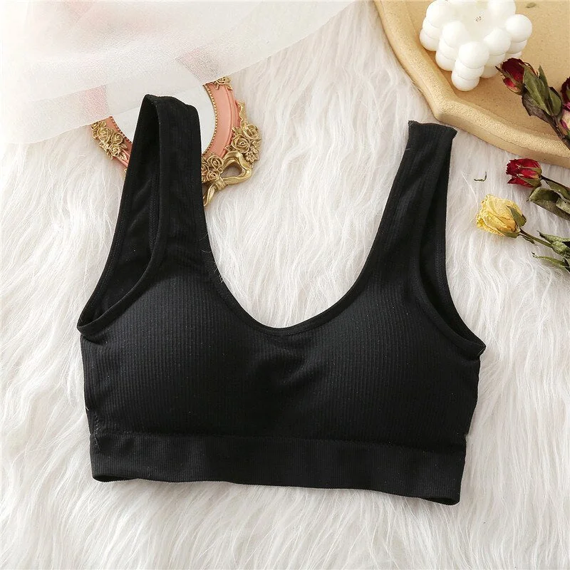 FINETOO Seamless Tops Set High Waist Panties Women Wireless Underwear Suit Soft Padded Bras Set S-XL Backless Bralette Lingerie