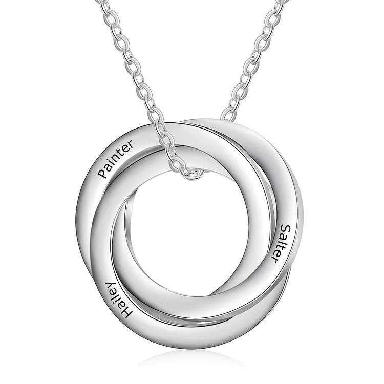 Russian Ring Necklace Engraved Interlocking Rings Necklace Personalized 3 Names Gift For Mother