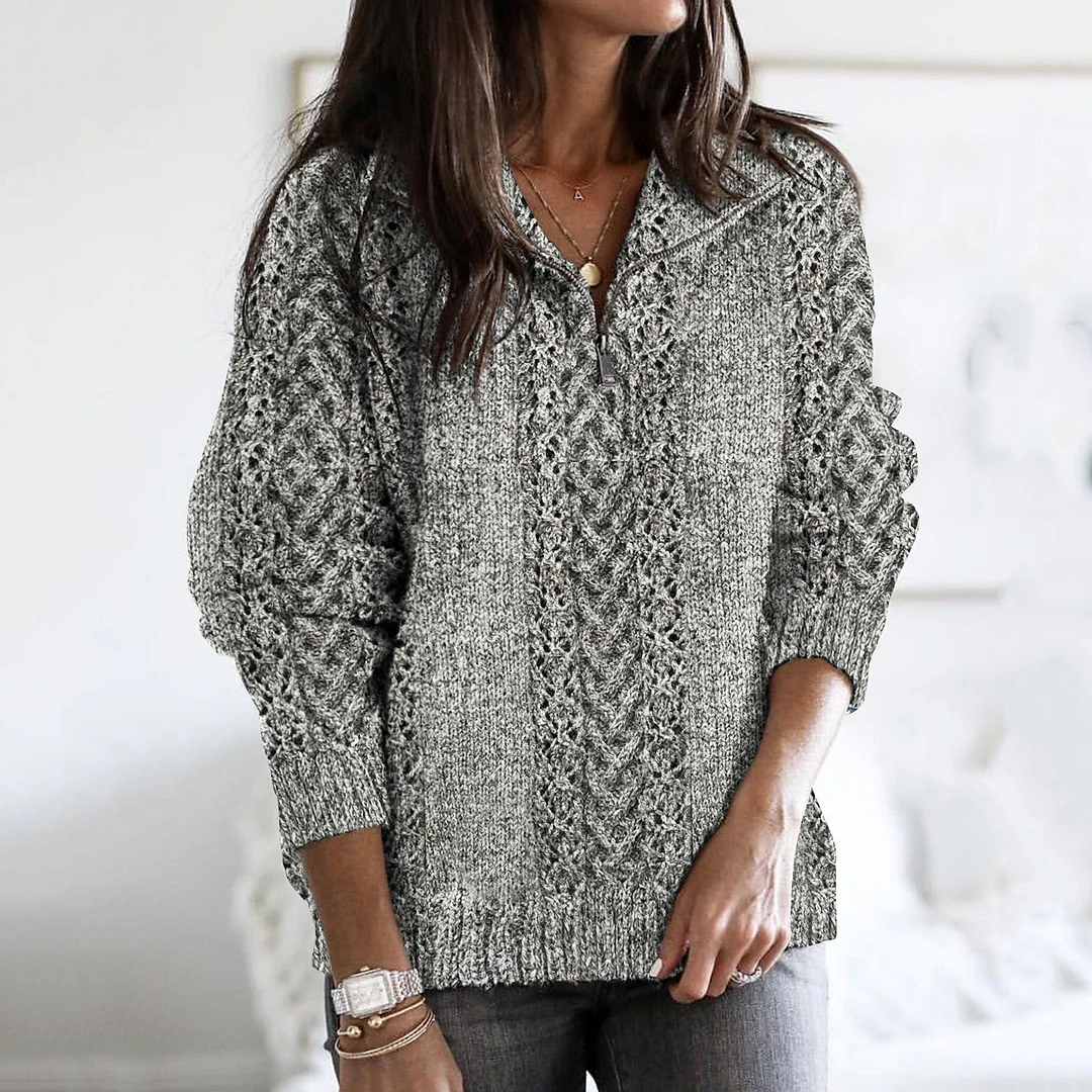 Women's Thick Knit Design Pattern Half Zip Neck Sweater