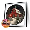 Scène de neige de Noël maison rouge-rond drill diamond painting-30*30cm