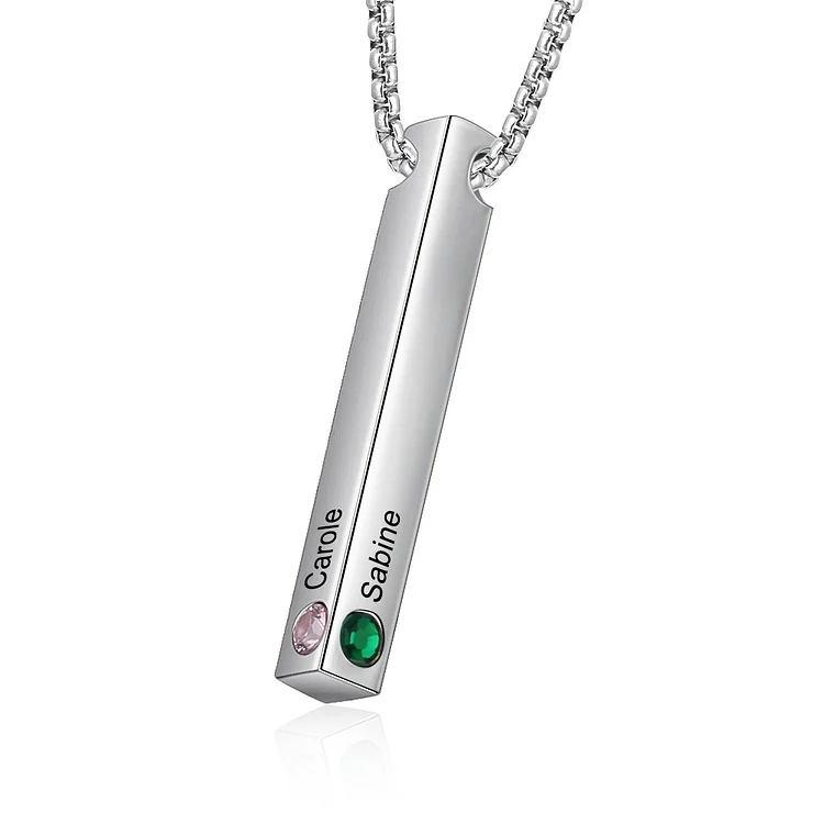 Vertical Bar Necklace Personalized 4 Names and Birthstones 3D Bar Necklace