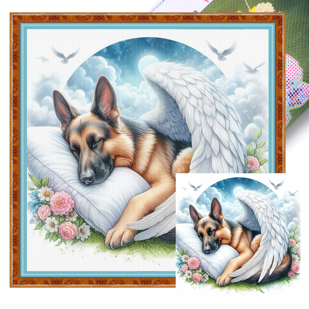 German Shepherd Angel Full 11CT Pre-stamped Canvas(40*40cm) Cross Stitch