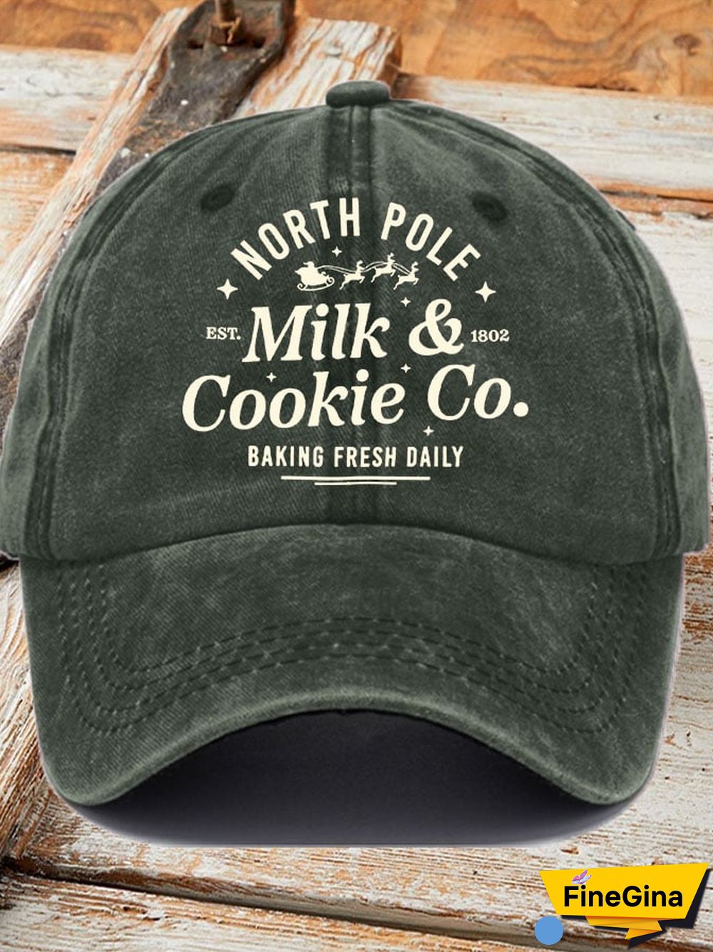 North Pole Milk & Cookie Co. Baking Fresh Daily EST 1802 Christmas Women's Printed Baseball Cap