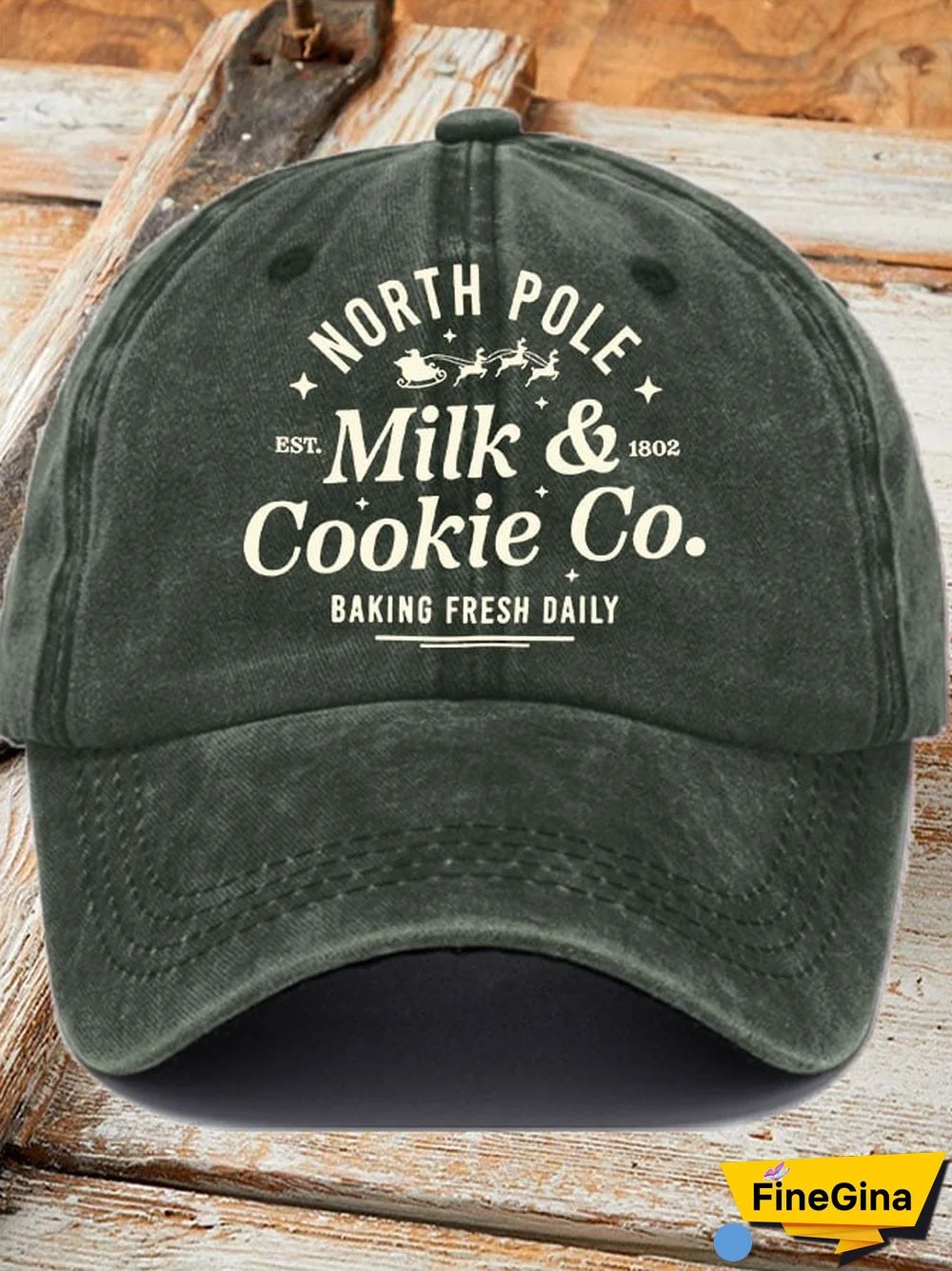 North Pole Milk & Cookie Co. Baking Fresh Daily EST 1802 Christmas Women's Printed Baseball Cap