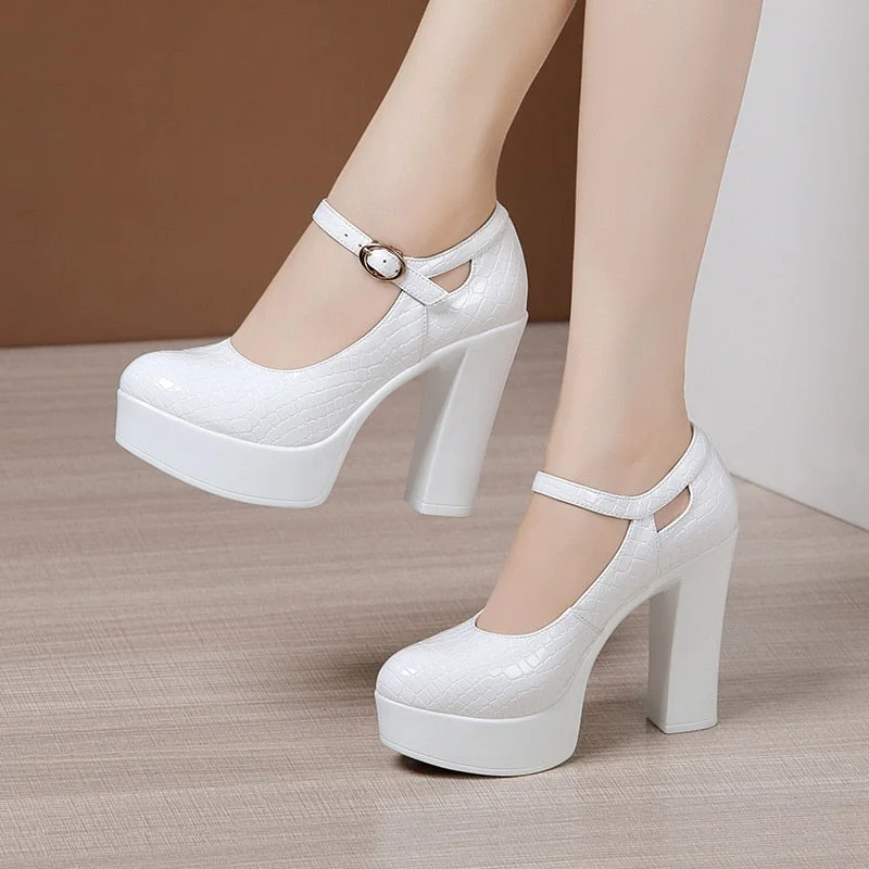2022 New Spring Autumn Casual High-heeled Shoes Sexy  Thick Heels Platform Pumps Black White Size 43  High Heels Sexy