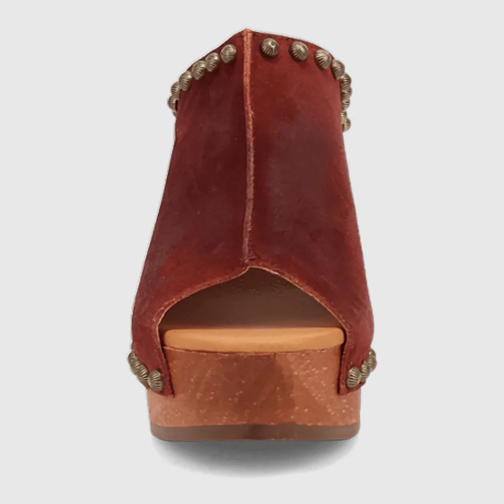 Maroon Peep Toe Studded Clogs Slip On Platform High Heels Sandals