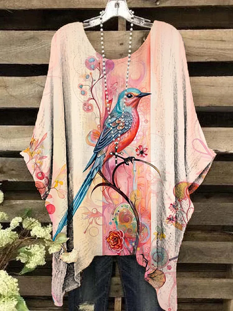 Women's Abstract Magpie Pattern Crew Neck Top