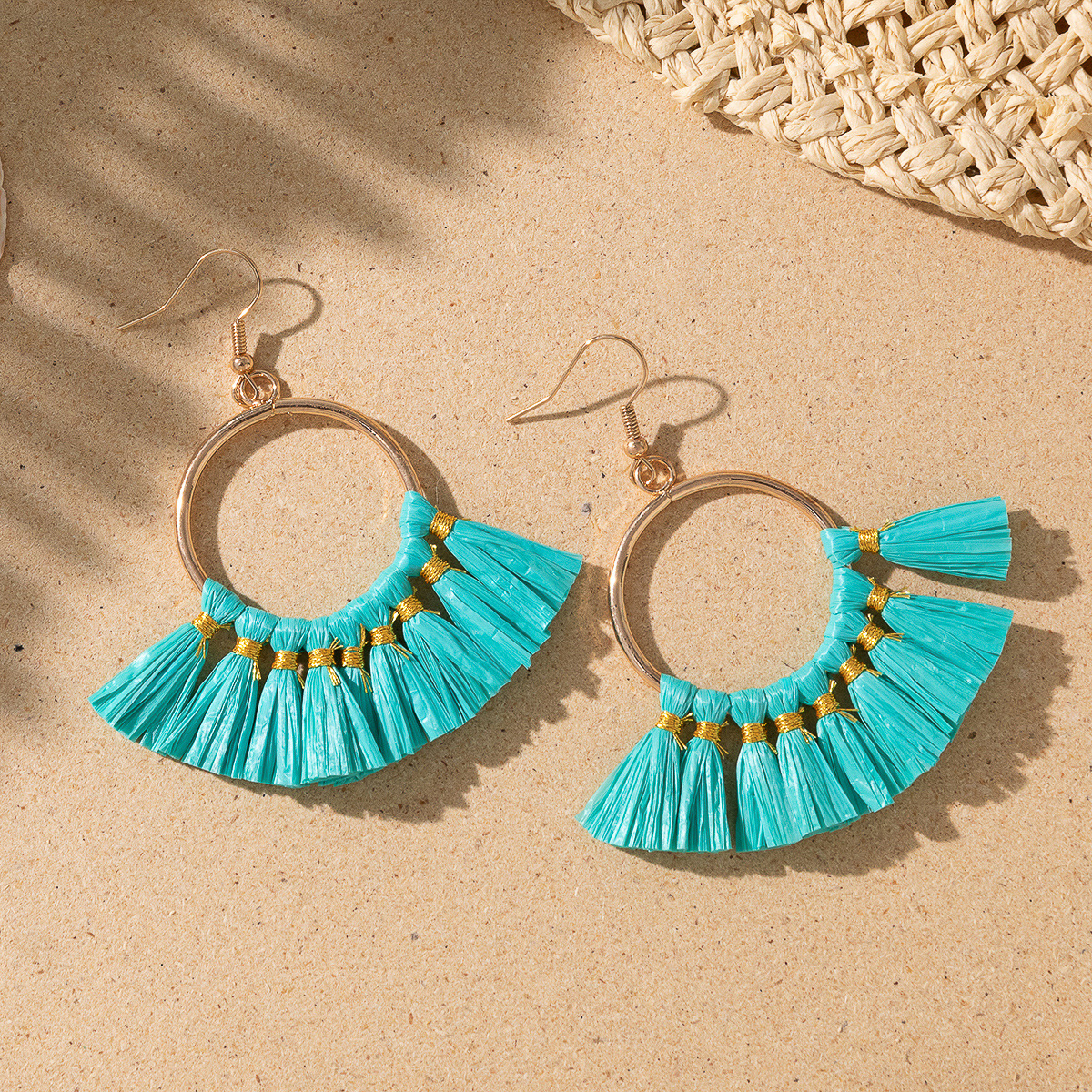 Women's Holiday Bohemian Style Raffia Braided Tassel Earrings
