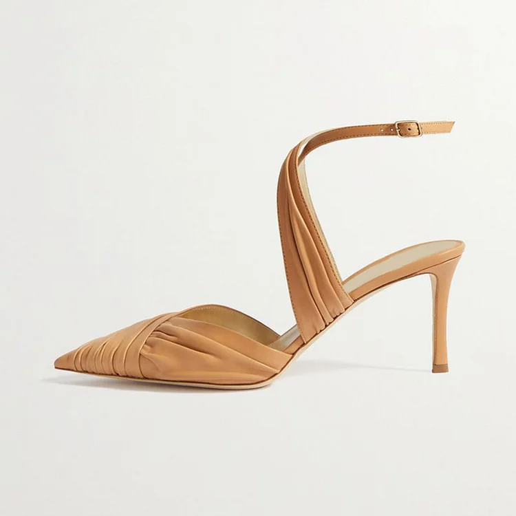 Khaki Pointed Stiletto Heels Women'S Classic Buckle Shoes Cross Strap Pumps |FSJ Shoes