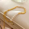 Elegant Freshwater Pearls Golden Bracelet Necklace