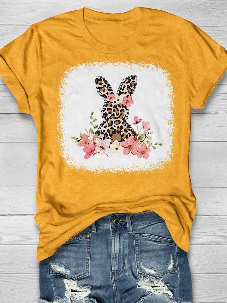 Leopard Rabbit Print Short Sleeve T-shirt 