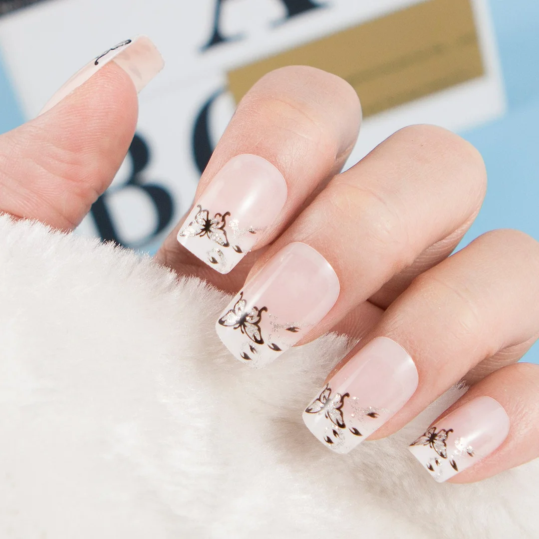 24pcs/set Fashion Acrylic Full Cover Fake Nails 10 Sizes Press on Nails Designs French False Nail Art Tips 278 Fingernail Tips-Nail Inspo