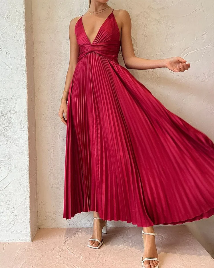 Fashion V-Neck Sleeveless Solid Color Dress