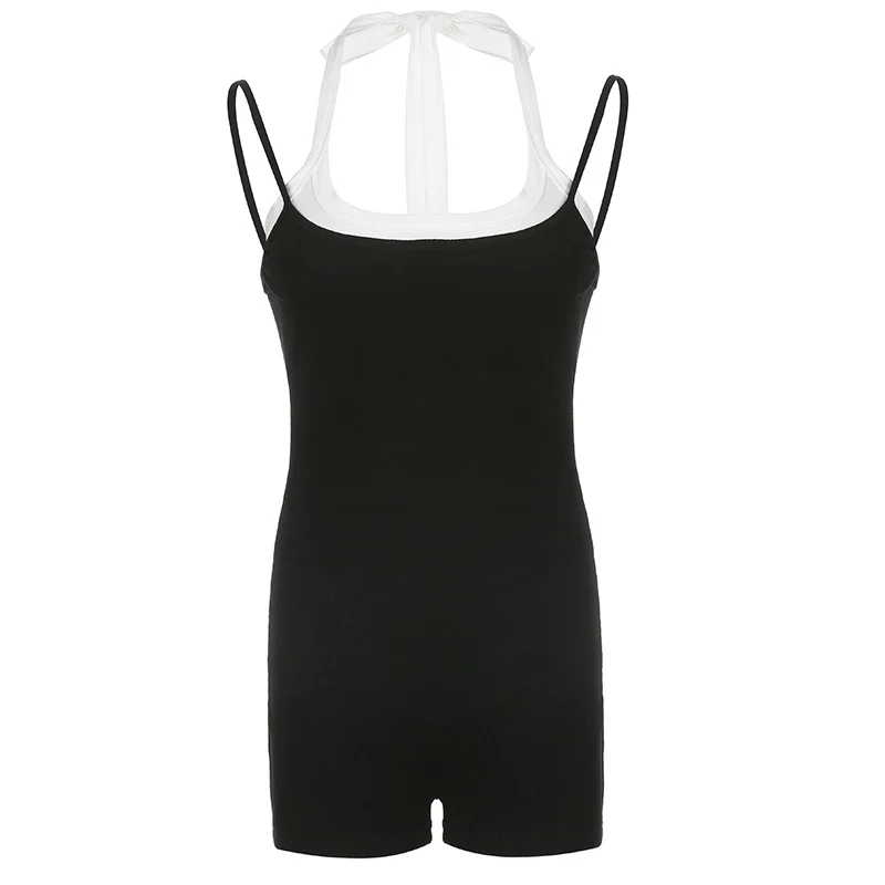 Ueong Summer Women's Wear New Inside Street Spicy Girls' Slim Suspenders And Color Spliced One-Piece Shorts