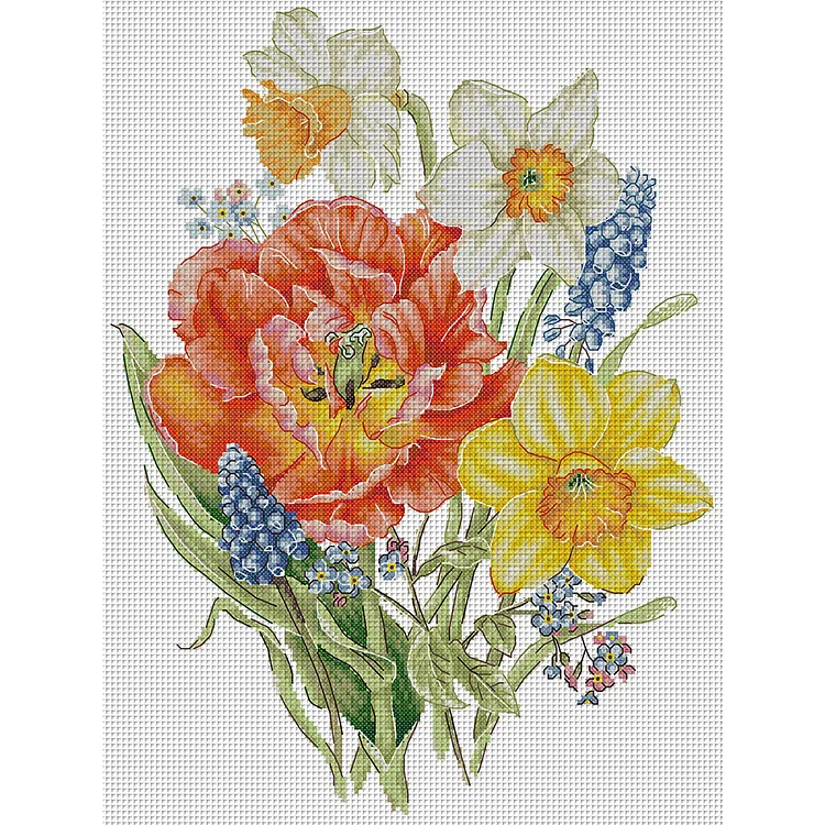 Joy Sunday Flower Bouquet 14CT Stamped Cross Stitch 34*43CM