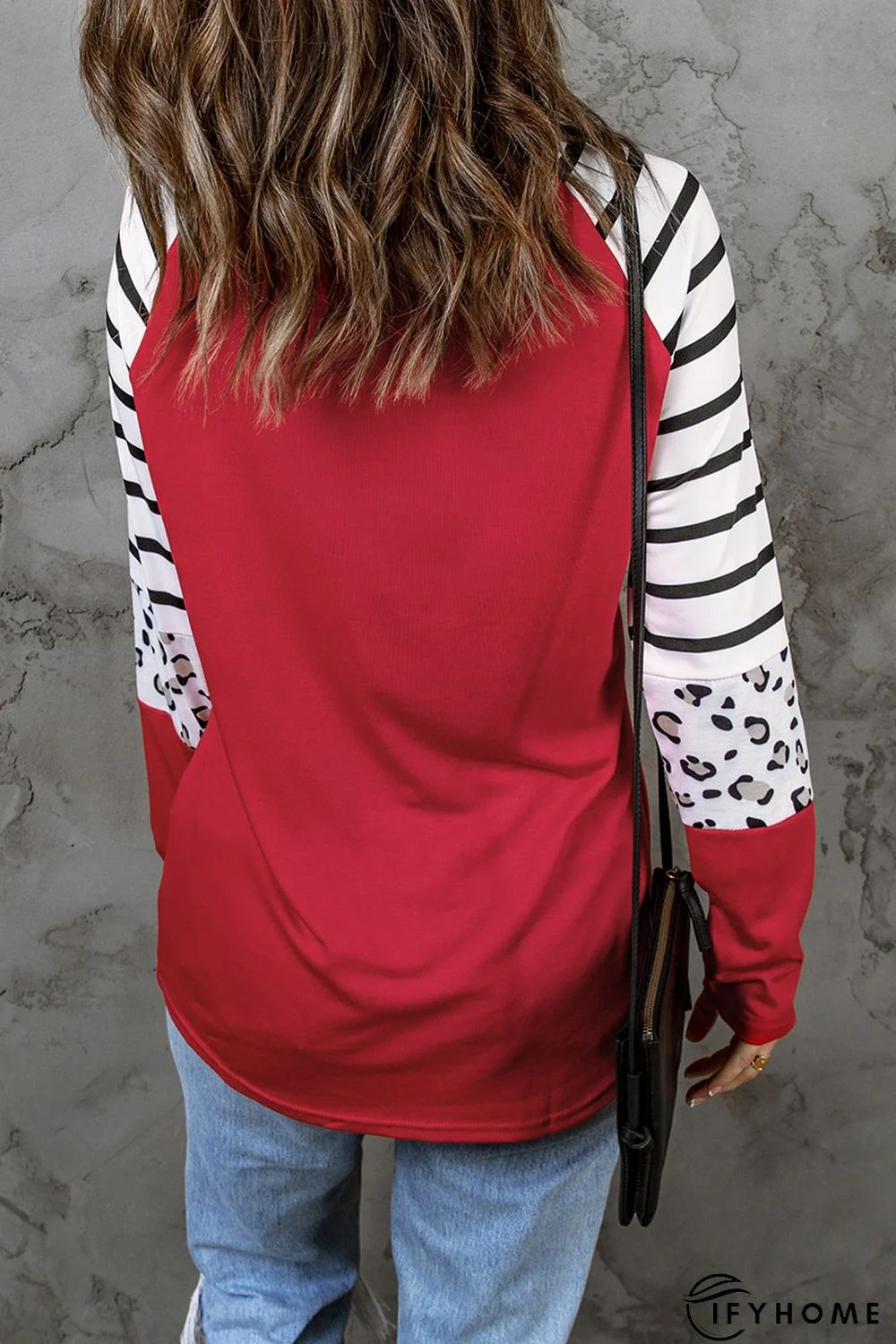 Red Valentines Leopard Heart Print Color Block Long Sleeve Top | IFYHOME